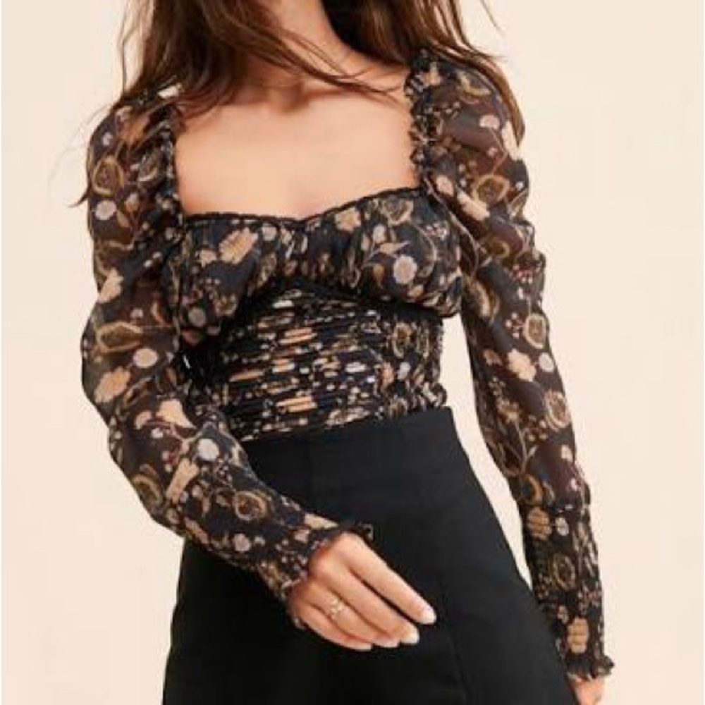 Free People Floral Black Pattern Women's Top